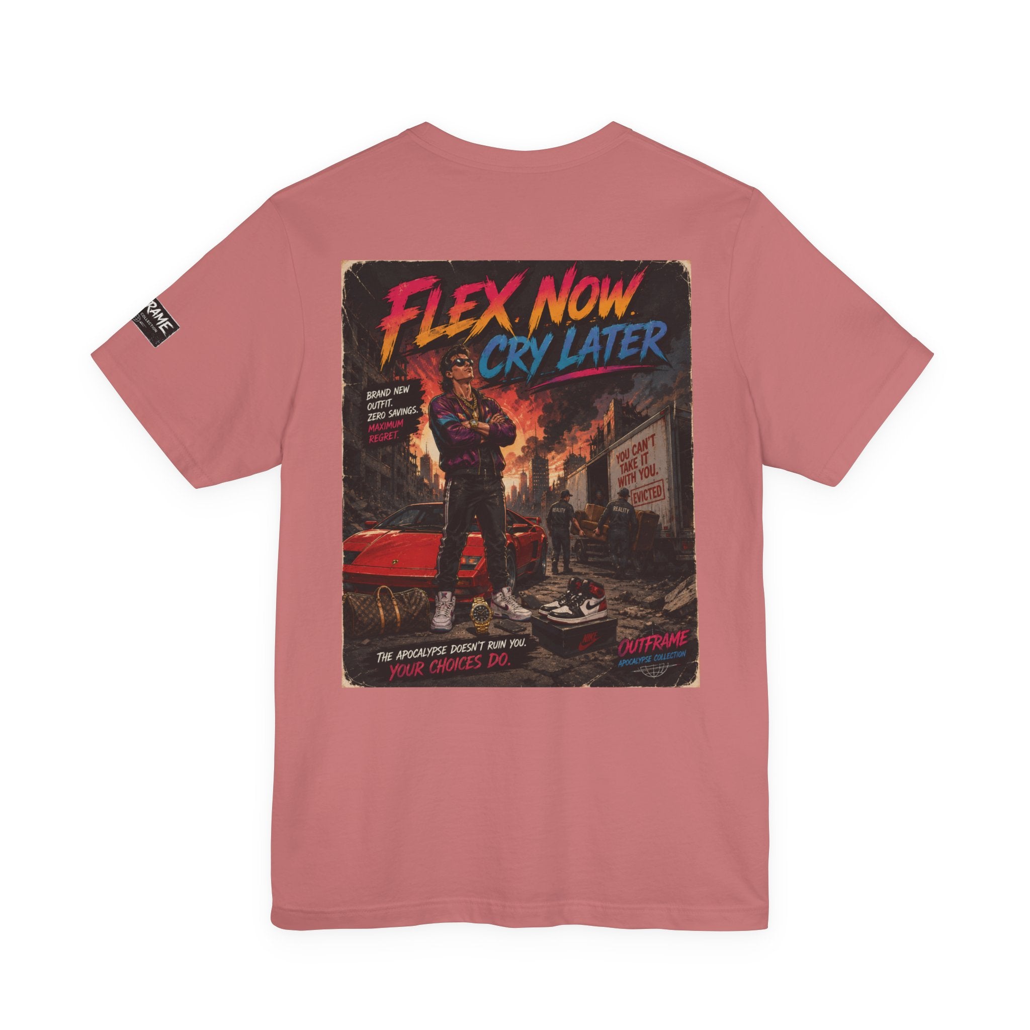 OUTFRAME™ FLEX NOW. CRY LATER. | Retro Apocalypse Graphic T-Shirt | Vintage