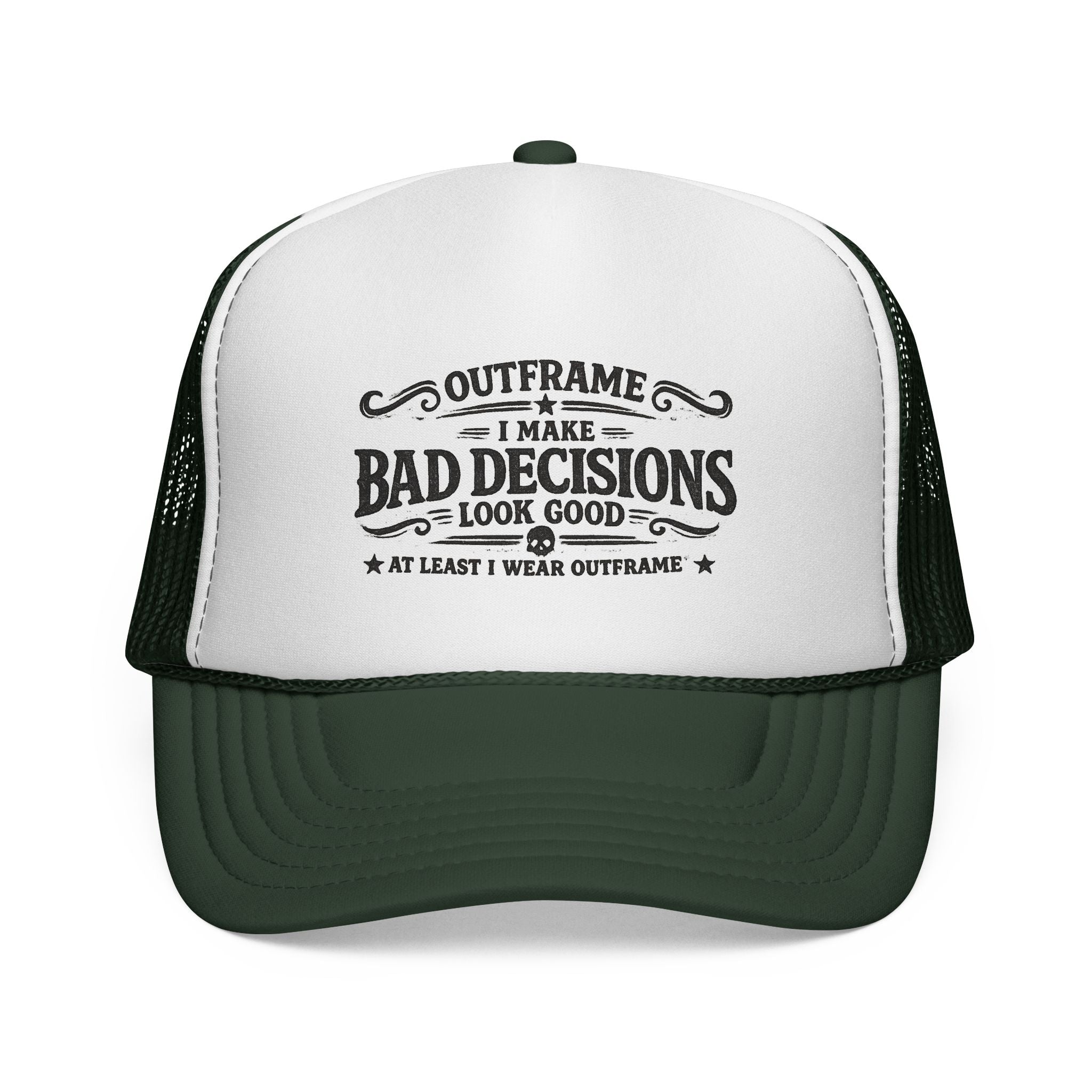 Trucker Cap — "I Make Bad Decisions Look Good" Vintage Humor Mesh Hat