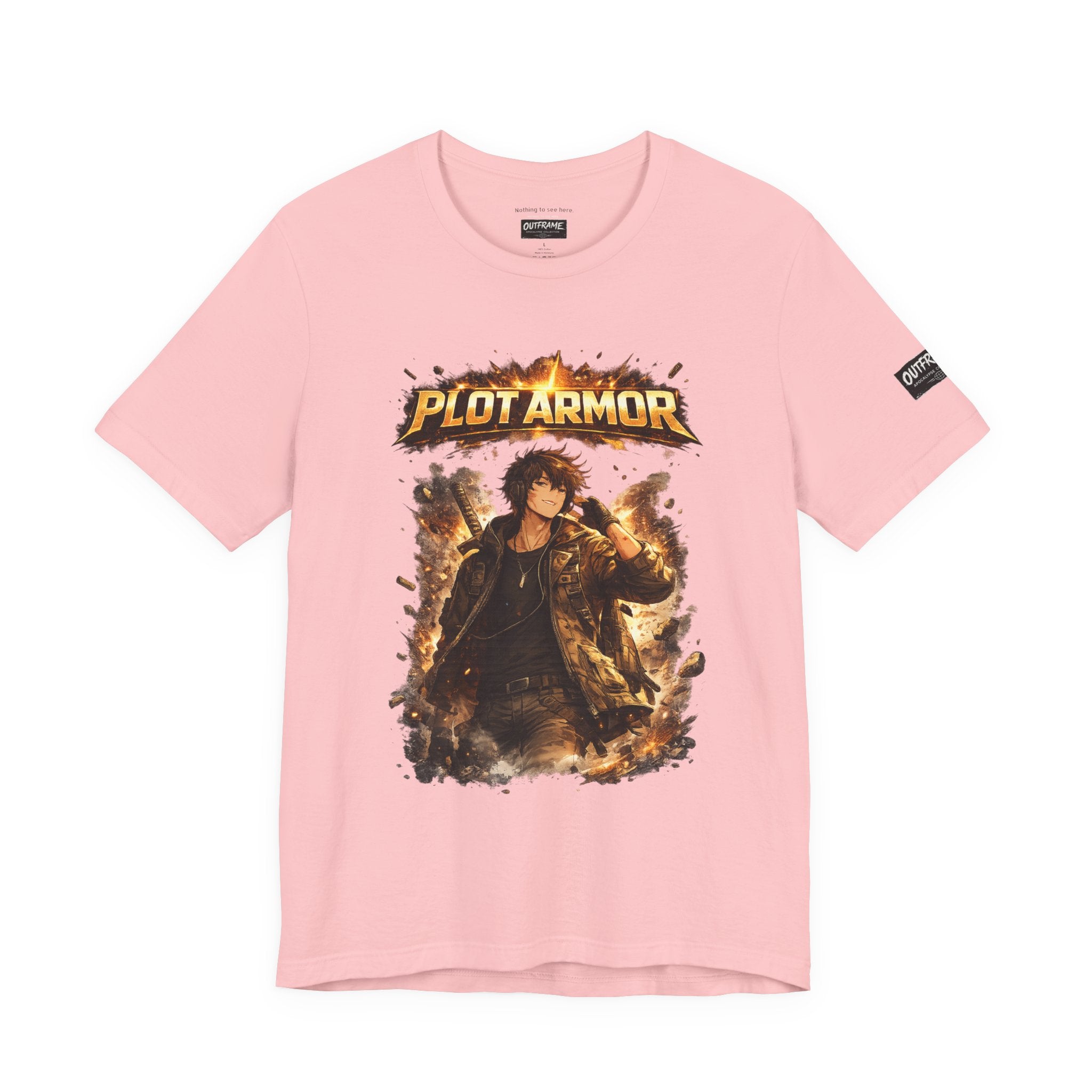 Plot Armor T-Shirt — Retro Anime Fire Graphic Tee