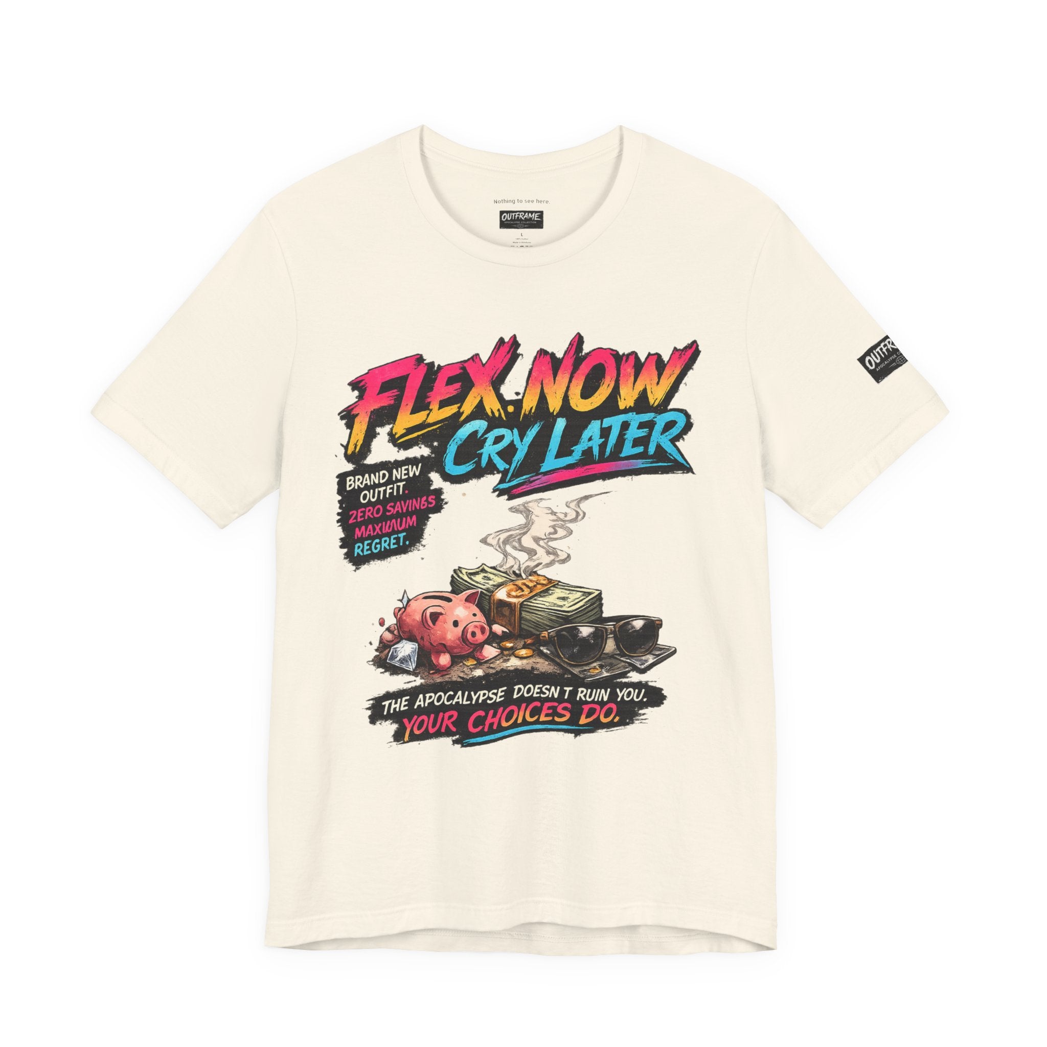 OUTFRAME™ FLEX NOW. CRY LATER. | Retro Apocalypse Graphic T-Shirt | Vintage