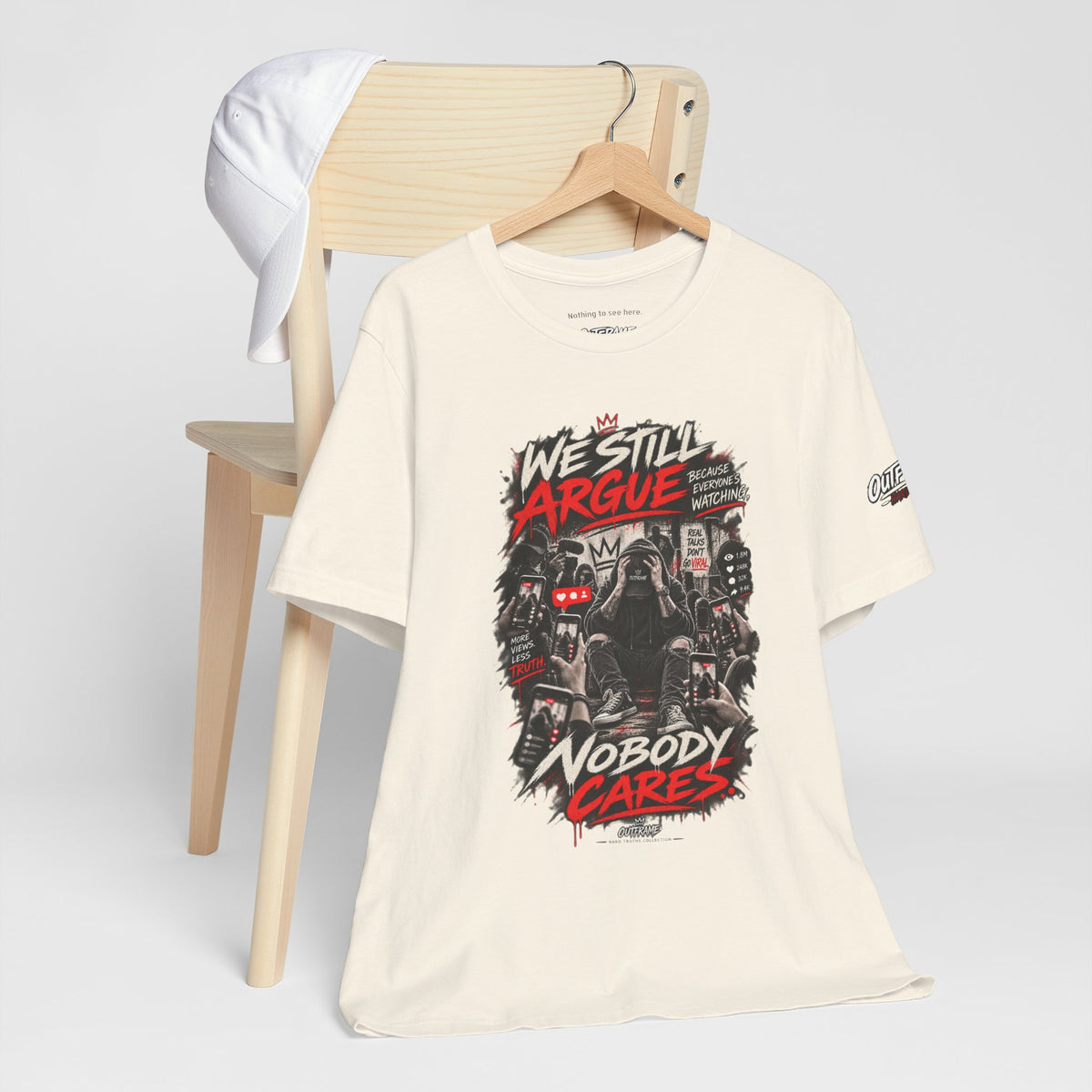 We Still Argue, Nobody Cares Tee — Dark Comic Graphic T-Shirt