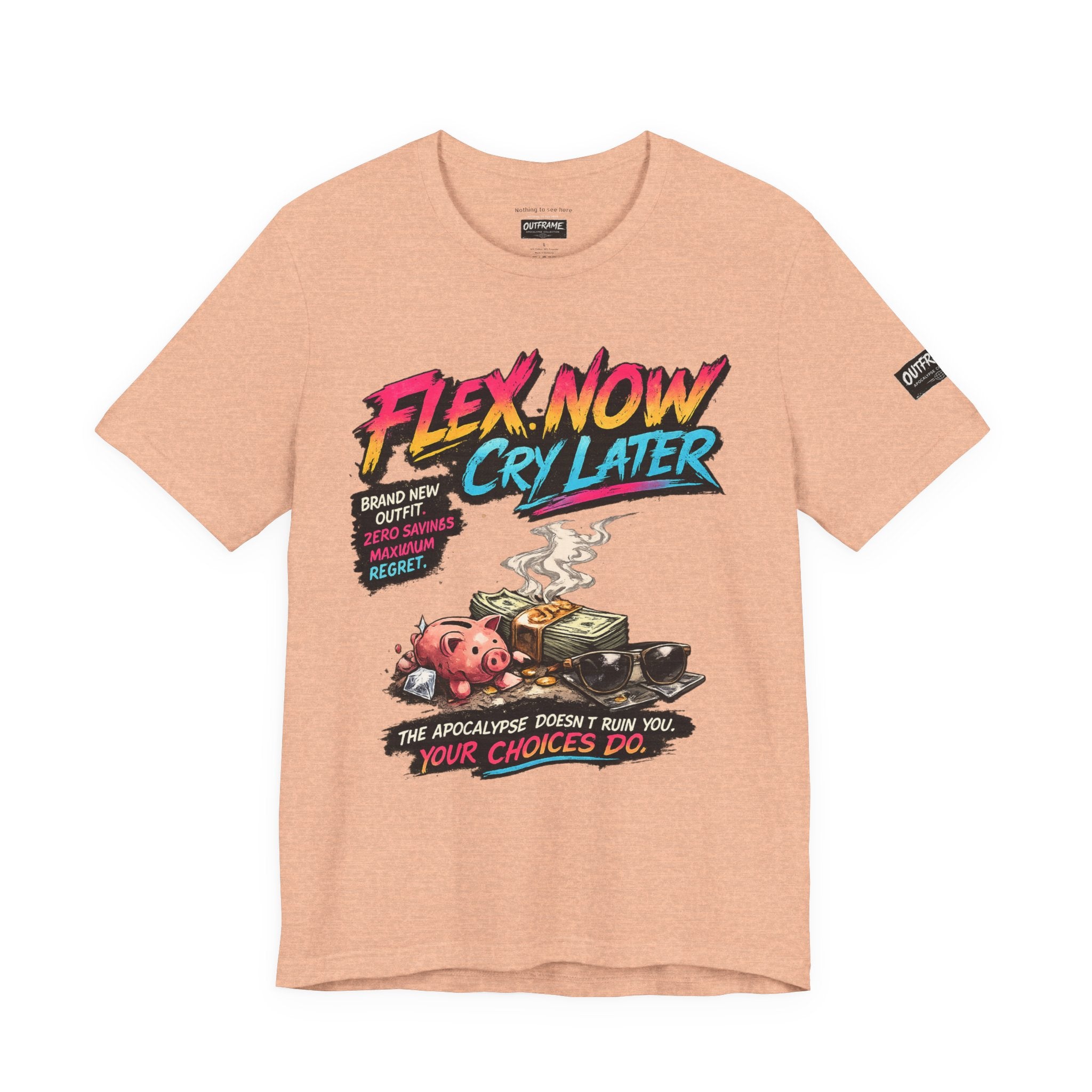 OUTFRAME™ FLEX NOW. CRY LATER. | Retro Apocalypse Graphic T-Shirt | Vintage