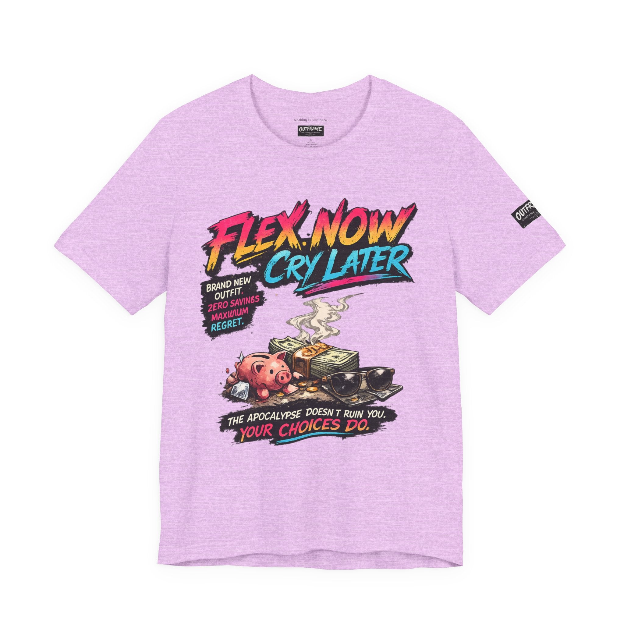 OUTFRAME™ FLEX NOW. CRY LATER. | Retro Apocalypse Graphic T-Shirt | Vintage