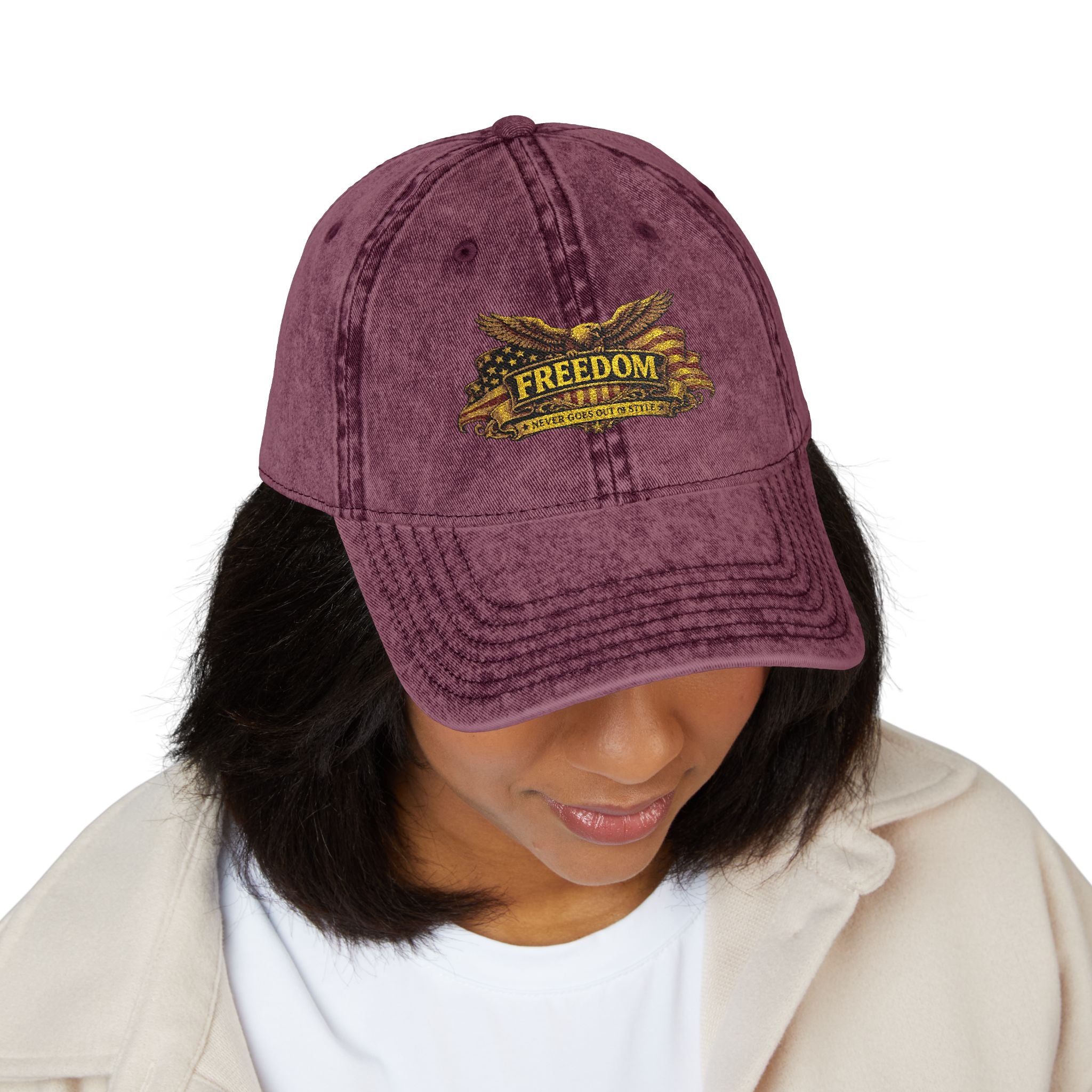 Freedom Vintage Embroidered Cap – Distressed Red Dad Hat