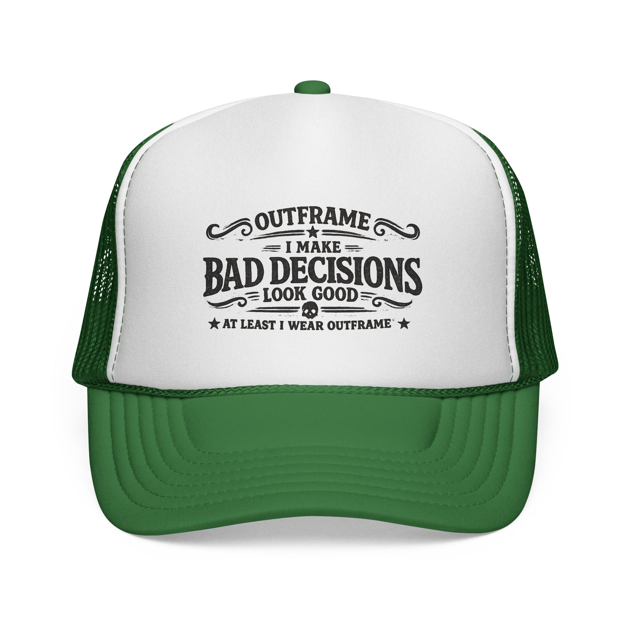 Trucker Cap — "I Make Bad Decisions Look Good" Vintage Humor Mesh Hat