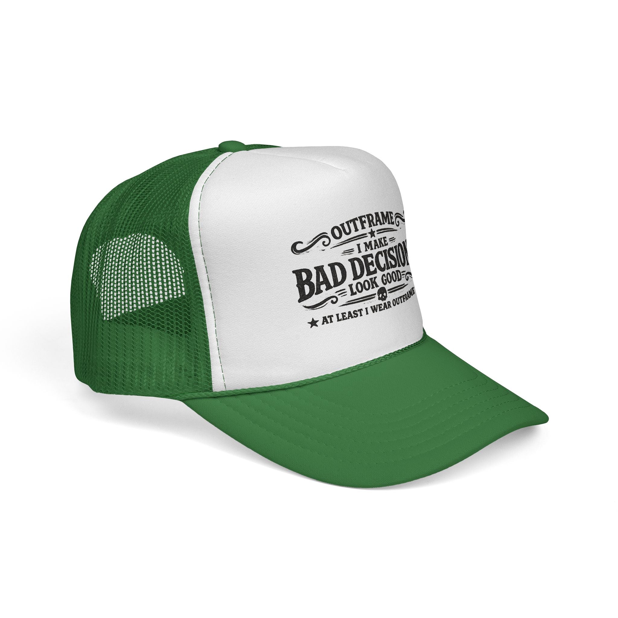 Trucker Cap — "I Make Bad Decisions Look Good" Vintage Humor Mesh Hat