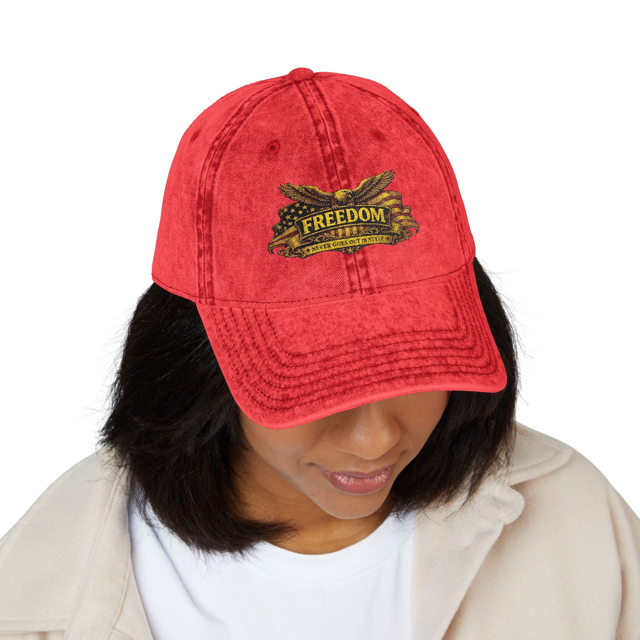 Freedom Vintage Embroidered Cap – Distressed Red Dad Hat