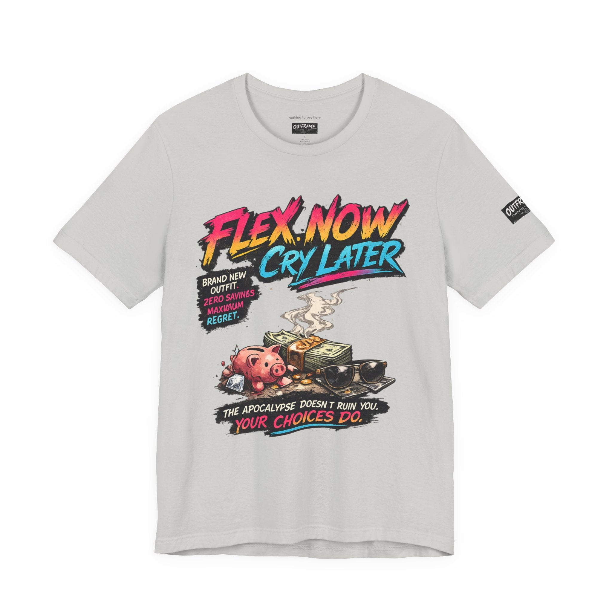 OUTFRAME™ FLEX NOW. CRY LATER. | Retro Apocalypse Graphic T-Shirt | Vintage