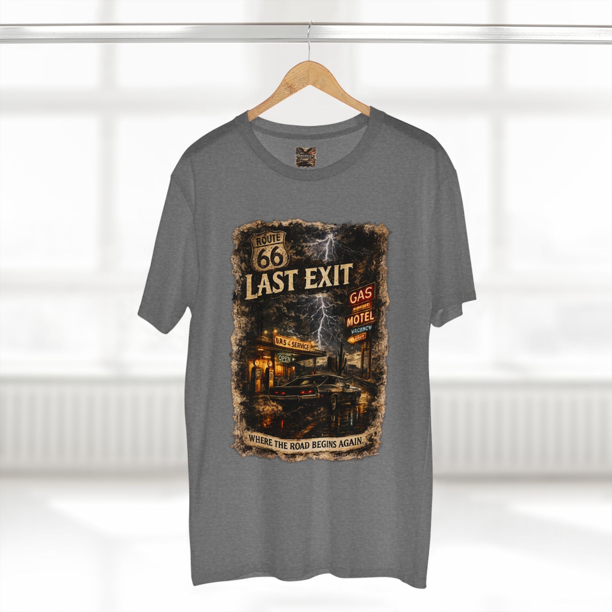 Last Exit – Vintage Route 66 Muscle Car Graphic T-Shirt