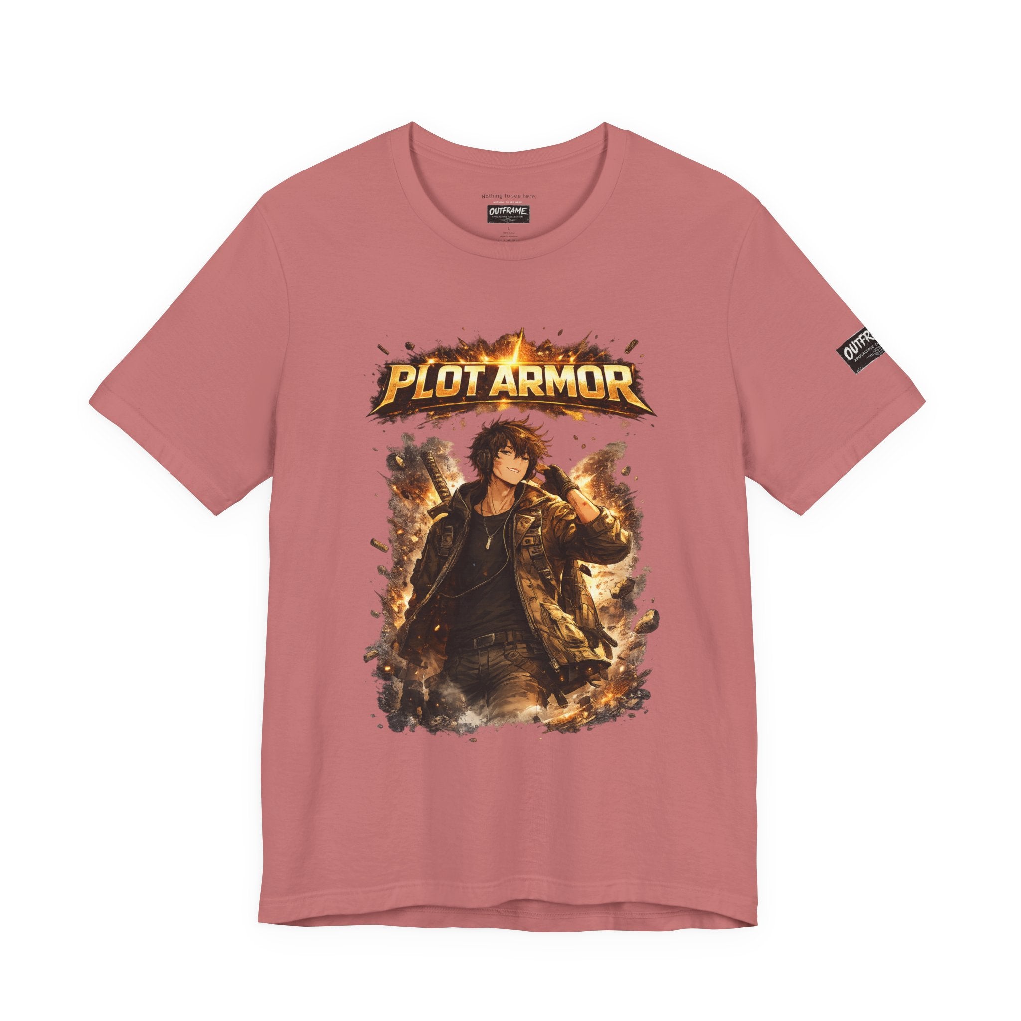 Plot Armor T-Shirt — Retro Anime Fire Graphic Tee