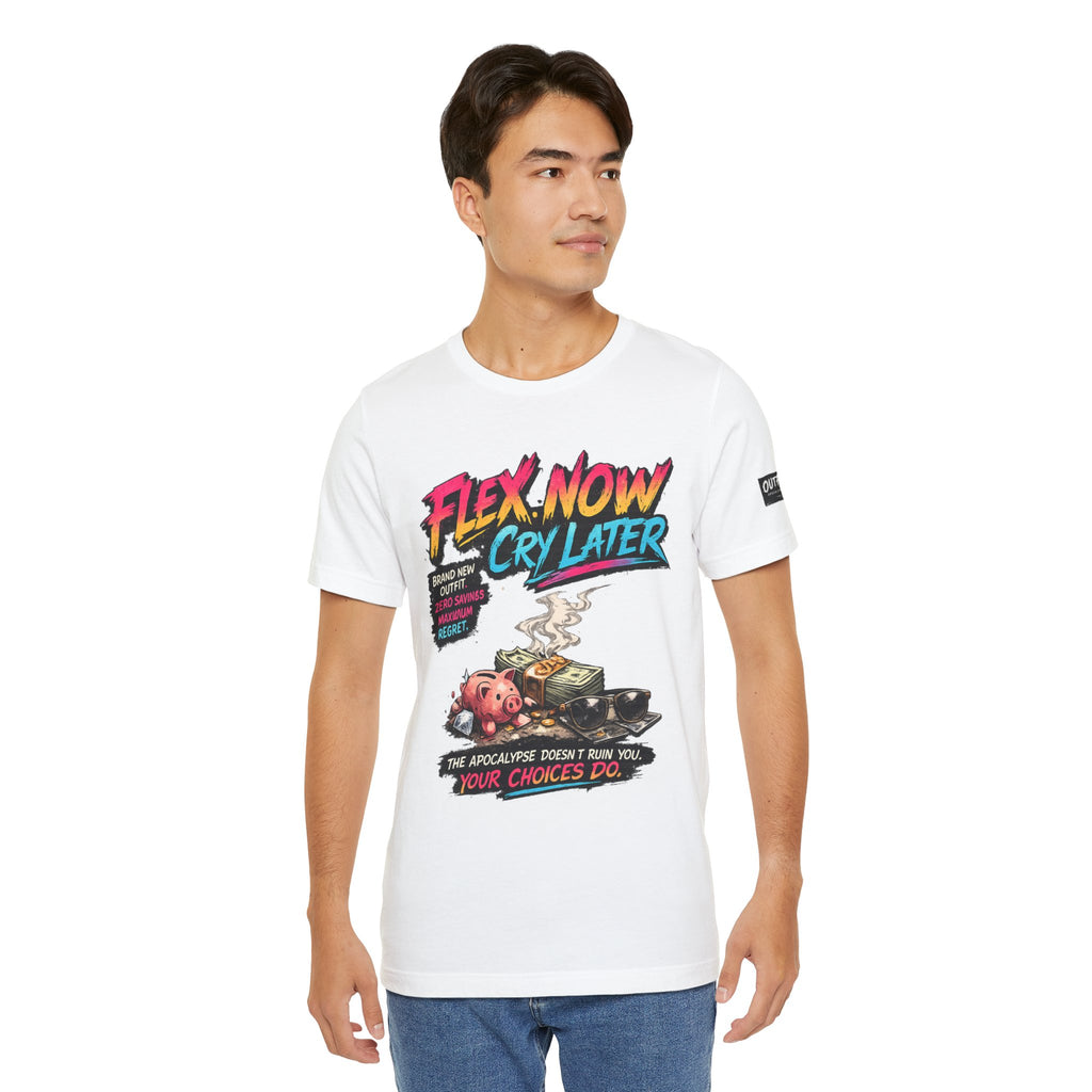 OUTFRAME™ FLEX NOW. CRY LATER. | Retro Apocalypse Graphic T-Shirt | Vintage