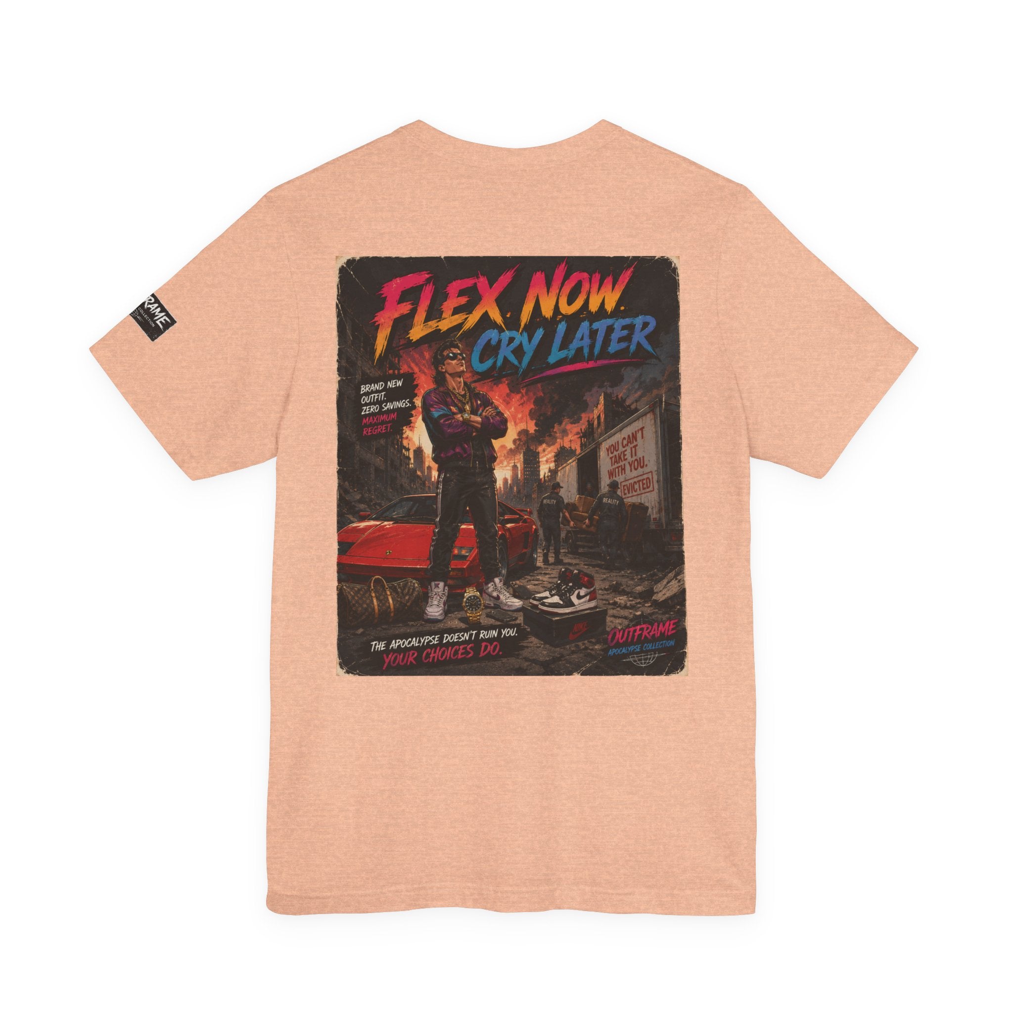OUTFRAME™ FLEX NOW. CRY LATER. | Retro Apocalypse Graphic T-Shirt | Vintage