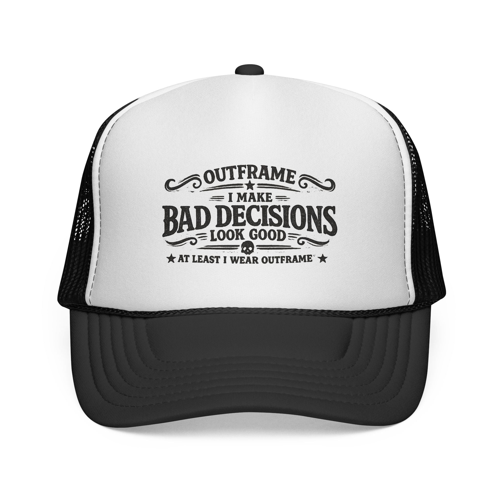 Trucker Cap — "I Make Bad Decisions Look Good" Vintage Humor Mesh Hat