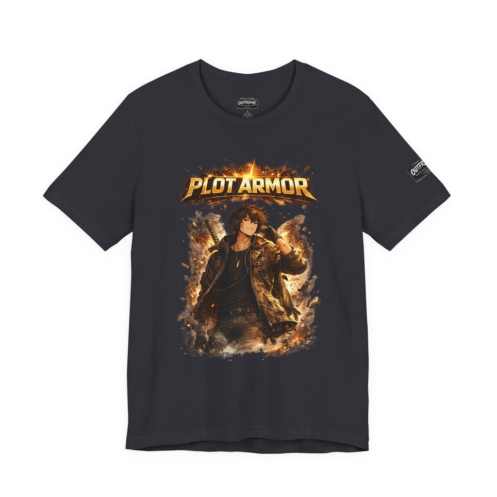 Plot Armor T-Shirt — Retro Anime Fire Graphic Tee