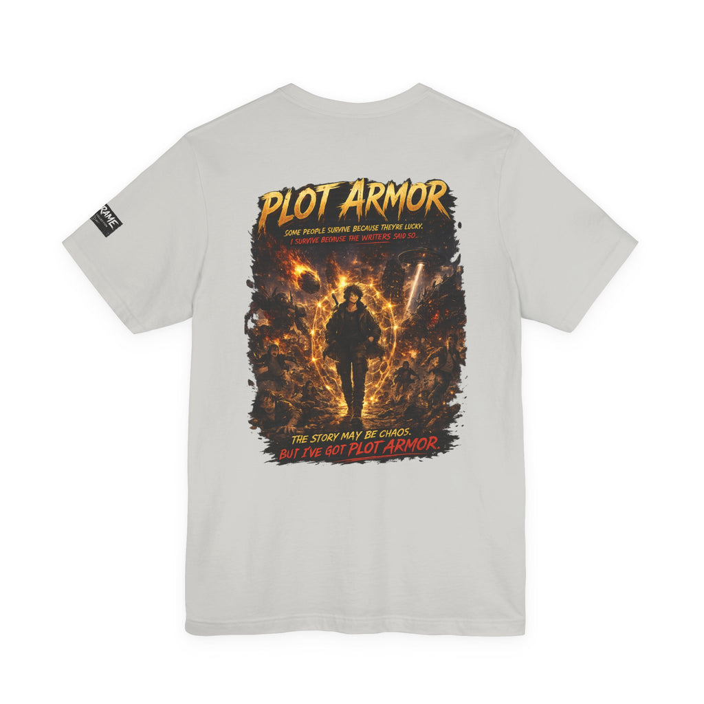 Plot Armor T-Shirt — Retro Anime Fire Graphic Tee