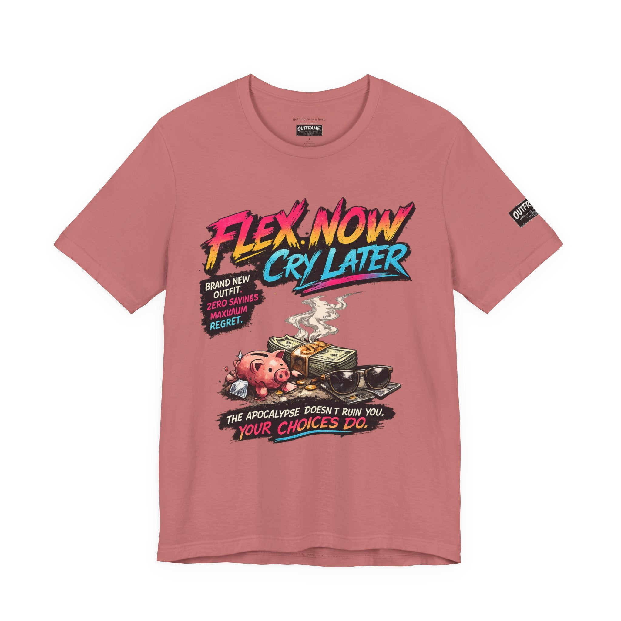 OUTFRAME™ FLEX NOW. CRY LATER. | Retro Apocalypse Graphic T-Shirt | Vintage