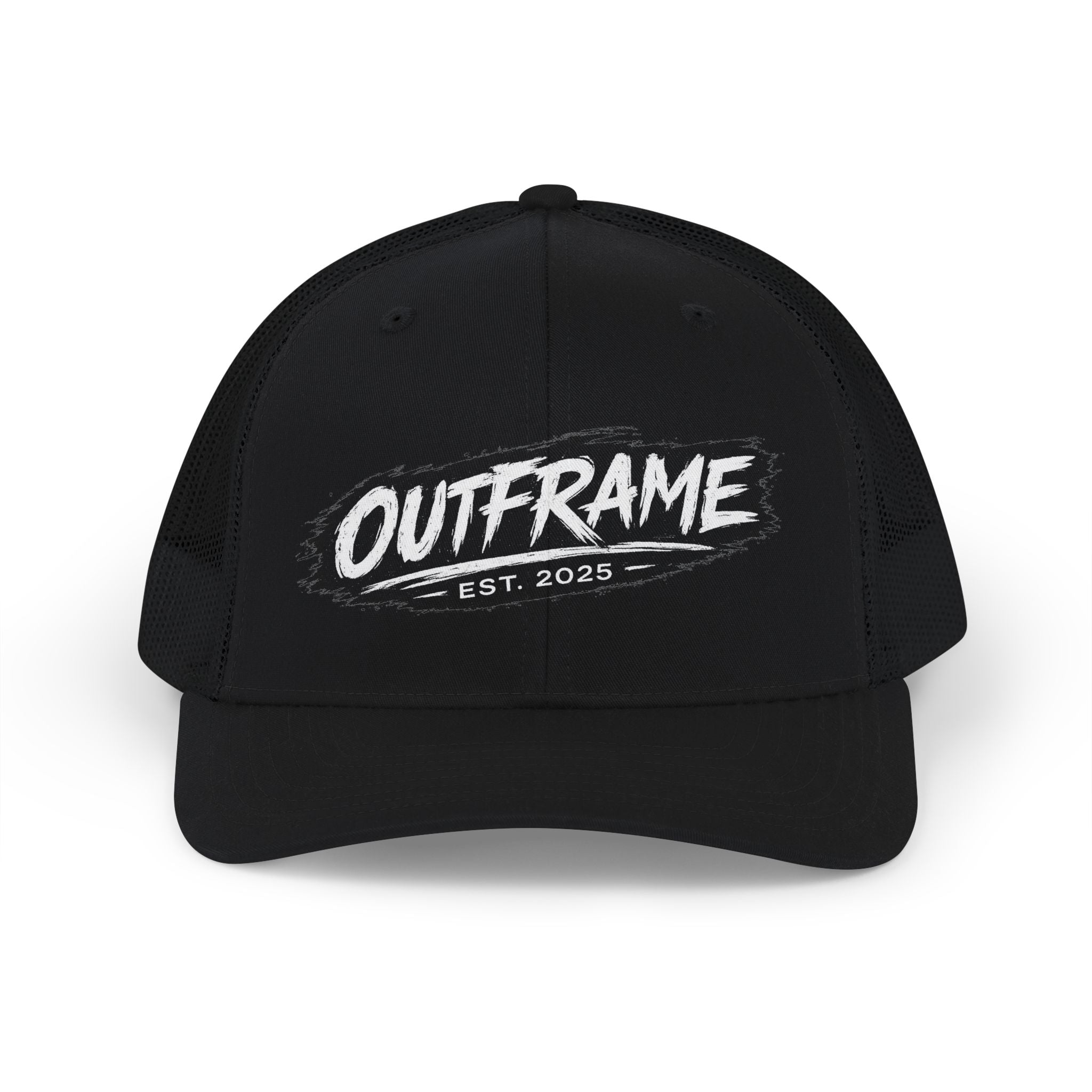 Outframe Snapback Trucker Cap — Retro Brush Logo Hat (EST. 2025)
