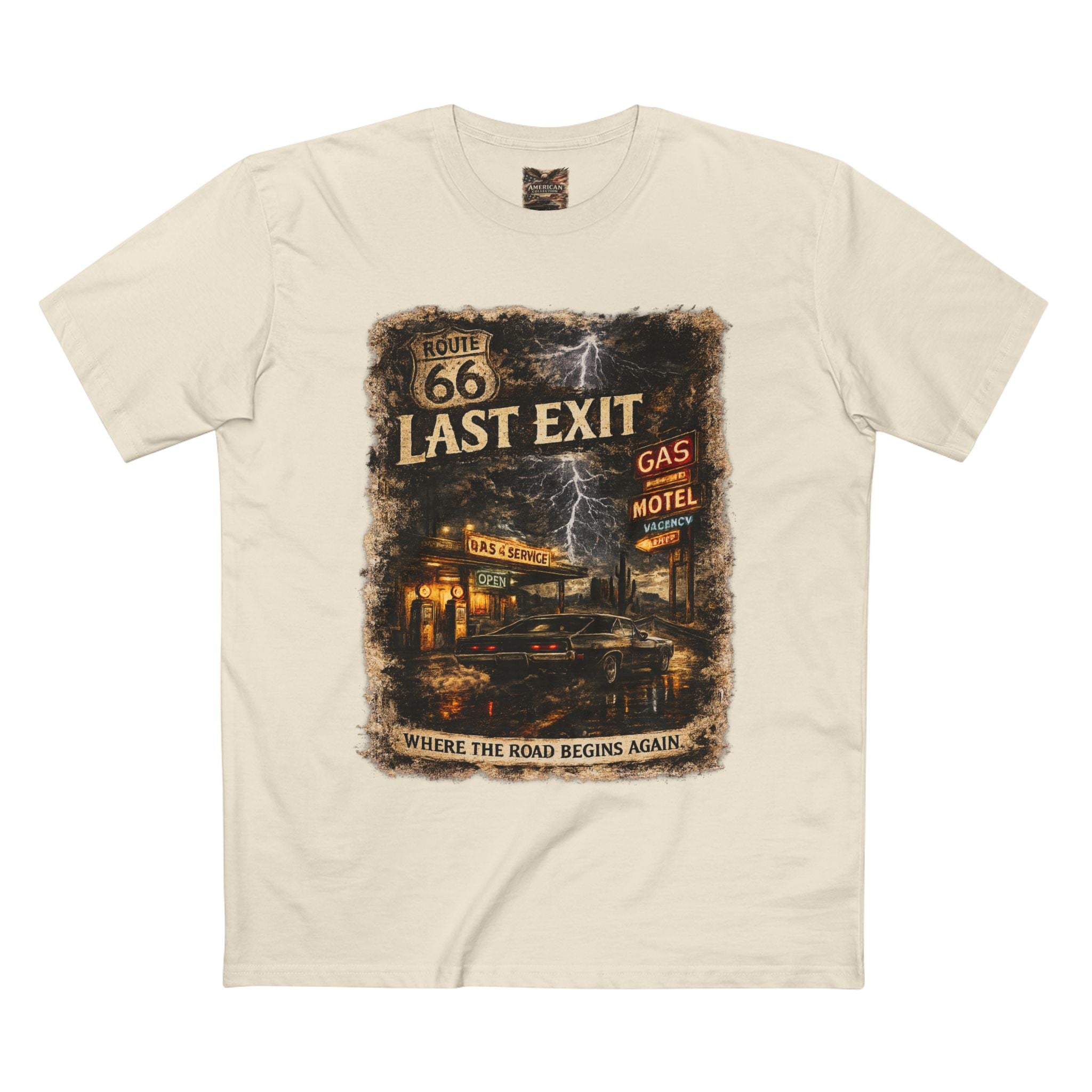 Last Exit – Vintage Route 66 Muscle Car Graphic T-Shirt