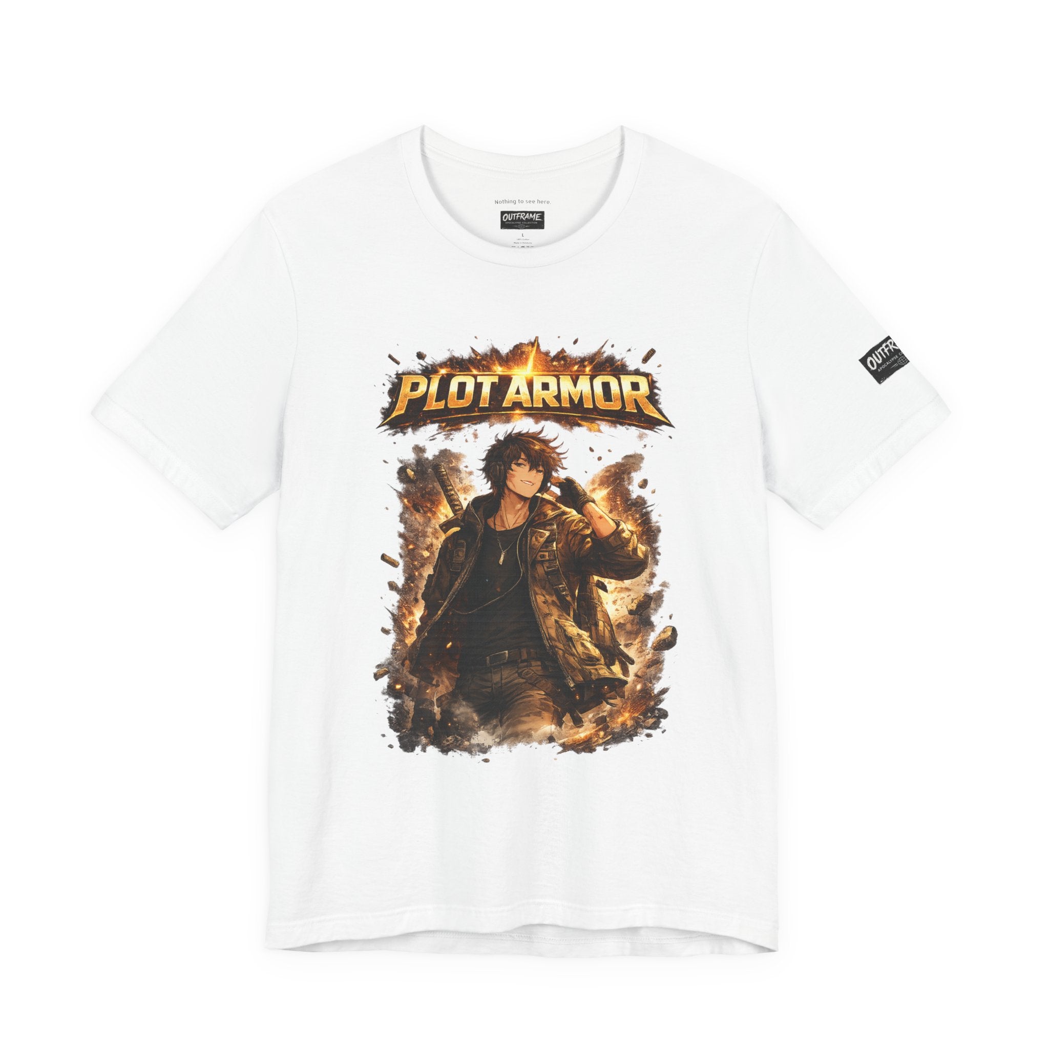 Plot Armor T-Shirt — Retro Anime Fire Graphic Tee